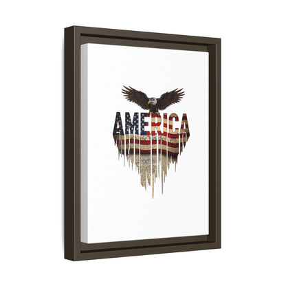 America Eagle Matte Canvas Framed Wall Art — Patriotic USA Flag Typography Print