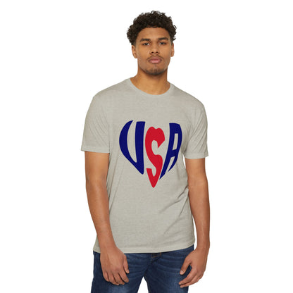 USA Heart T-Shirt — Patriotic Red & Blue Tee for 4th of July