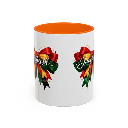 Juneteenth Ribbon Coffee Mug — Black/Red/Green Celebration Accent Mug