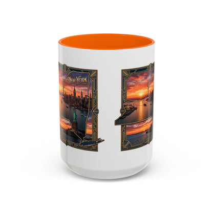 New York Skyline Accent Coffee Mug — Empire State Sunset Scene (11/15oz)