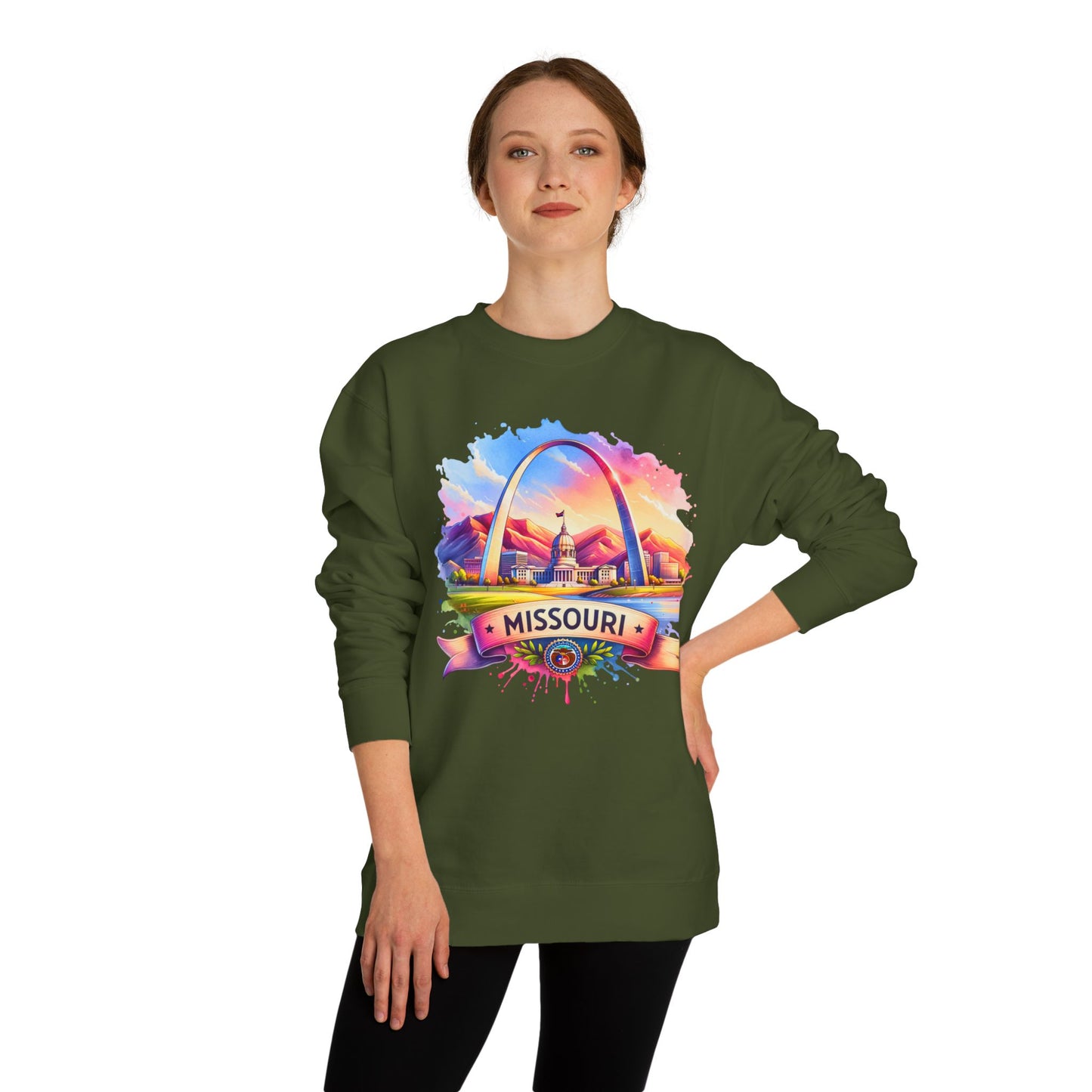 Missouri Arch Watercolor Sweatshirt — Colorful St. Louis Landmark Crewneck
