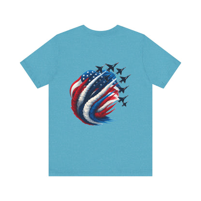 Patriotic Jet Flyover T-Shirt — American Flag Smoke Trail Tee