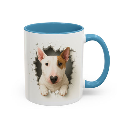 Bull Terrier Coffee Mug — Cute Dog Peeking Accent Mug (11/15oz)