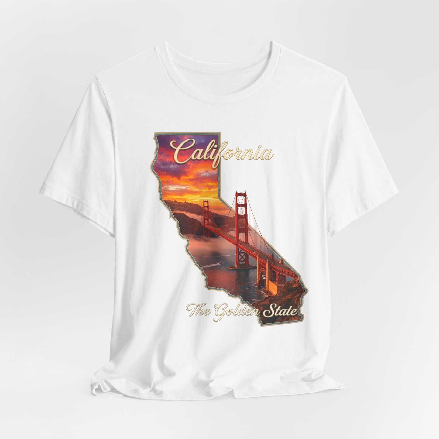 California Golden Gate Tee — "California The Golden State" Sunset Map T-Shirt