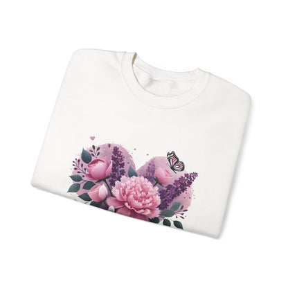 Mother's Day Floral Crewneck Sweatshirt — “Mother's Day I Love You” Heart Design