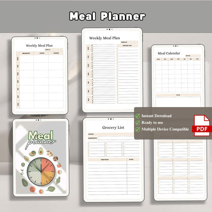 Meal Planner Printable | Weekly Meal Planner | Grocery List Planner | Meal Prep Planner | Healthy Eating Planner PDF