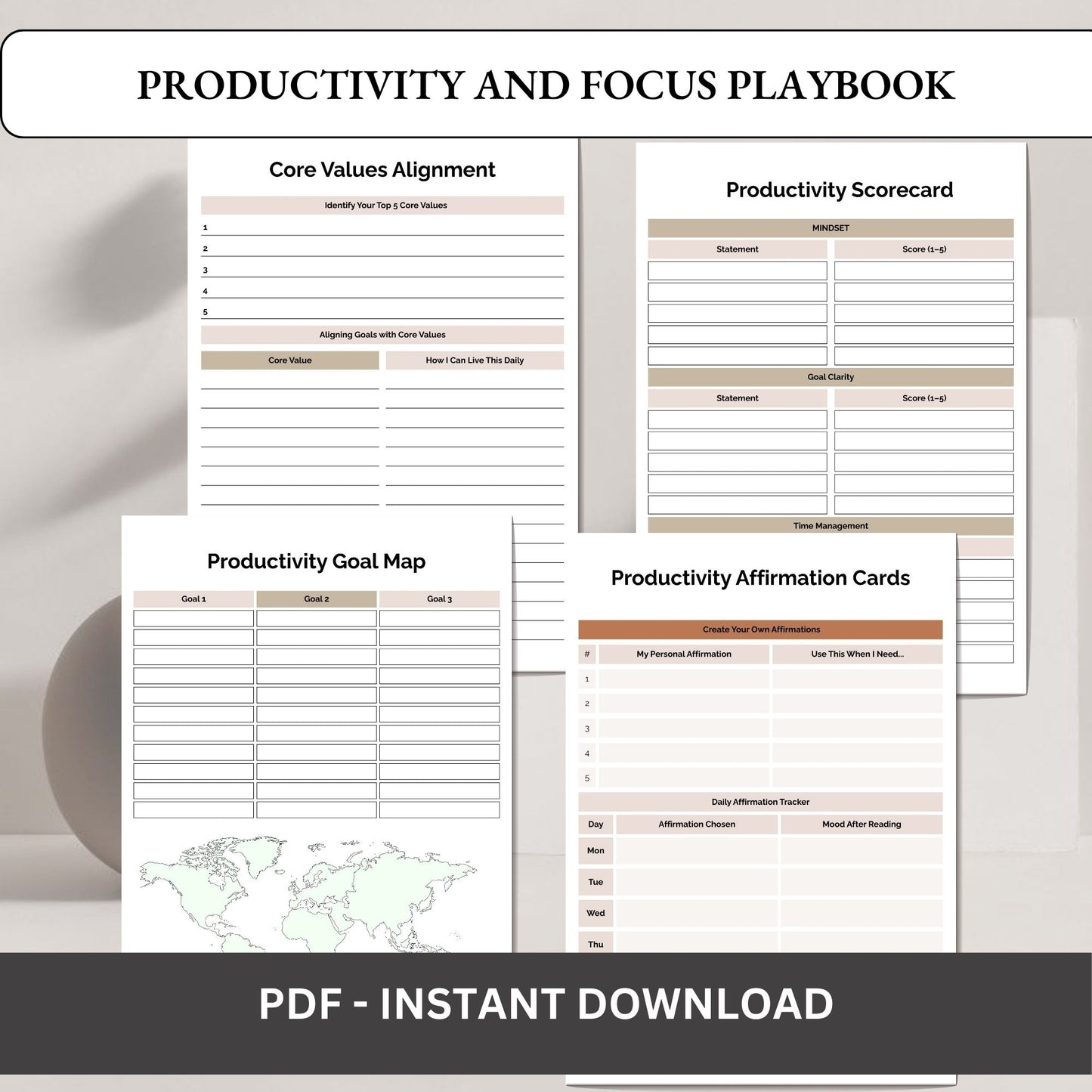 Productivity & Focus Playbook Printable | Time Management & Deep Work Planner