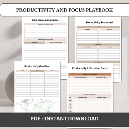 Productivity & Focus Playbook Printable | Time Management & Deep Work Planner