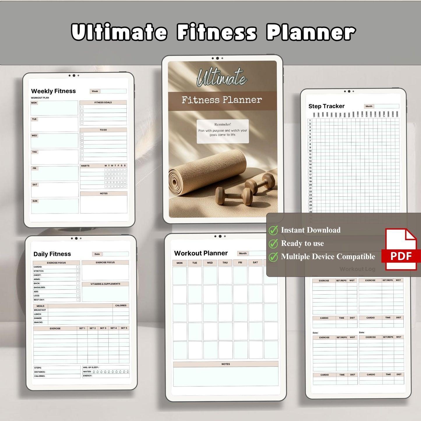 Ultimate Fitness Planner Printable | Workout Planner | Gym Tracker | Fitness Log | Health & Workout Planner PDF