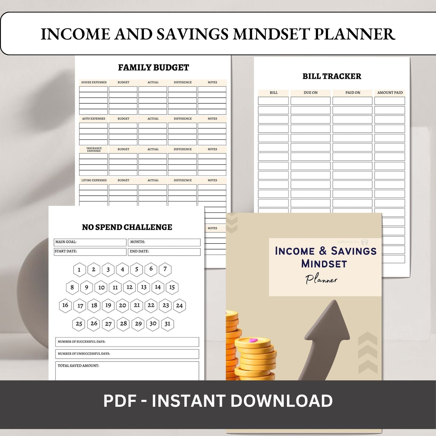 Income & Savings Mindset Planner | Money Mindset & Financial Growth Planner | Budget & Wealth Building Printable