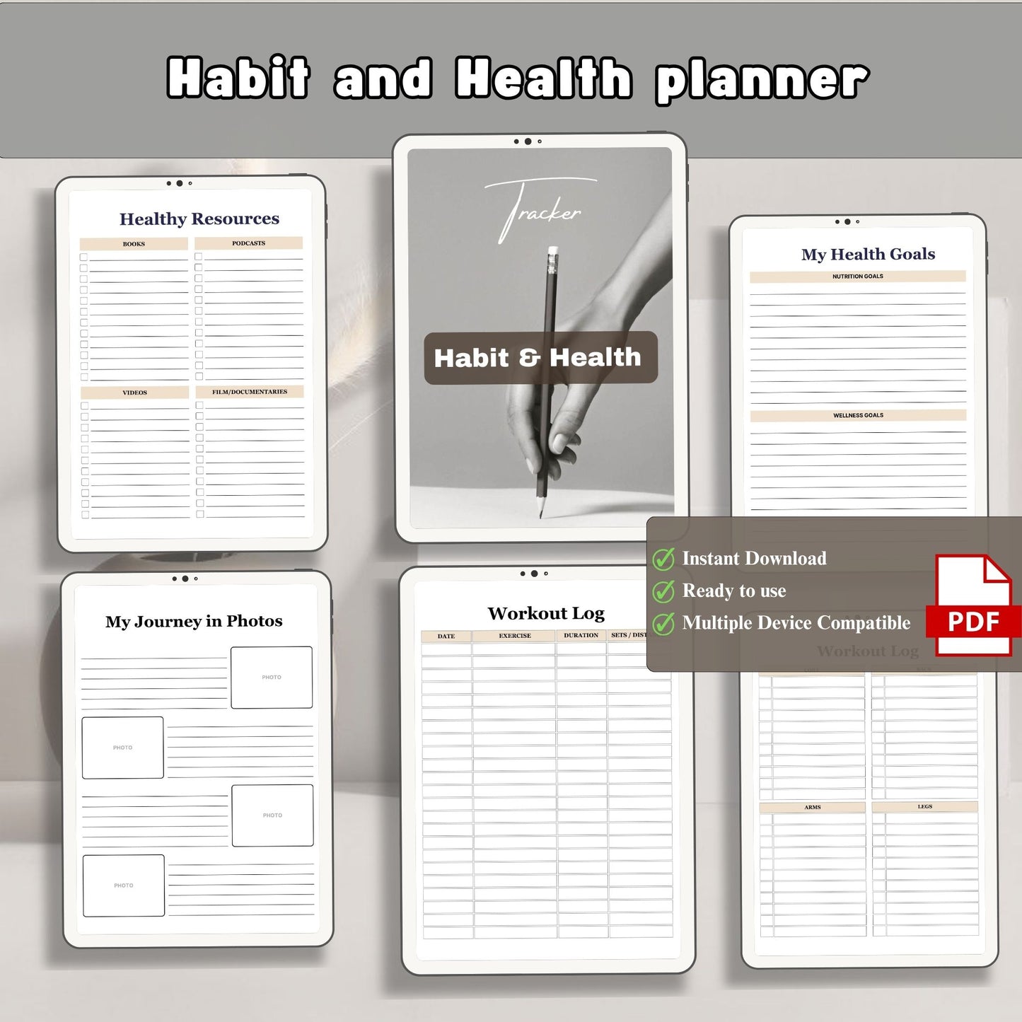 Habit and Health Planner Printable | Wellness Tracker | Daily Habit Tracker | Self Care Planner | Fitness & Health Journal PDF