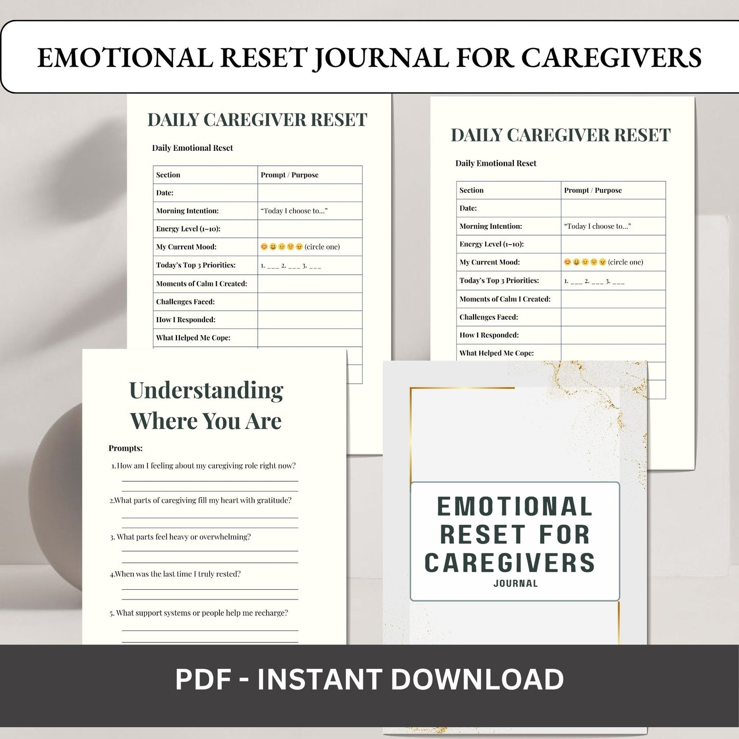 Emotional Reset Journal for Caregivers | Self Care & Stress Relief Planner | Mental Wellness Journal | Burnout Recovery Journal