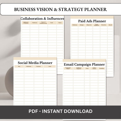 Business Vision & Strategy Planner Printable | Goal Setting & Growth Workbook