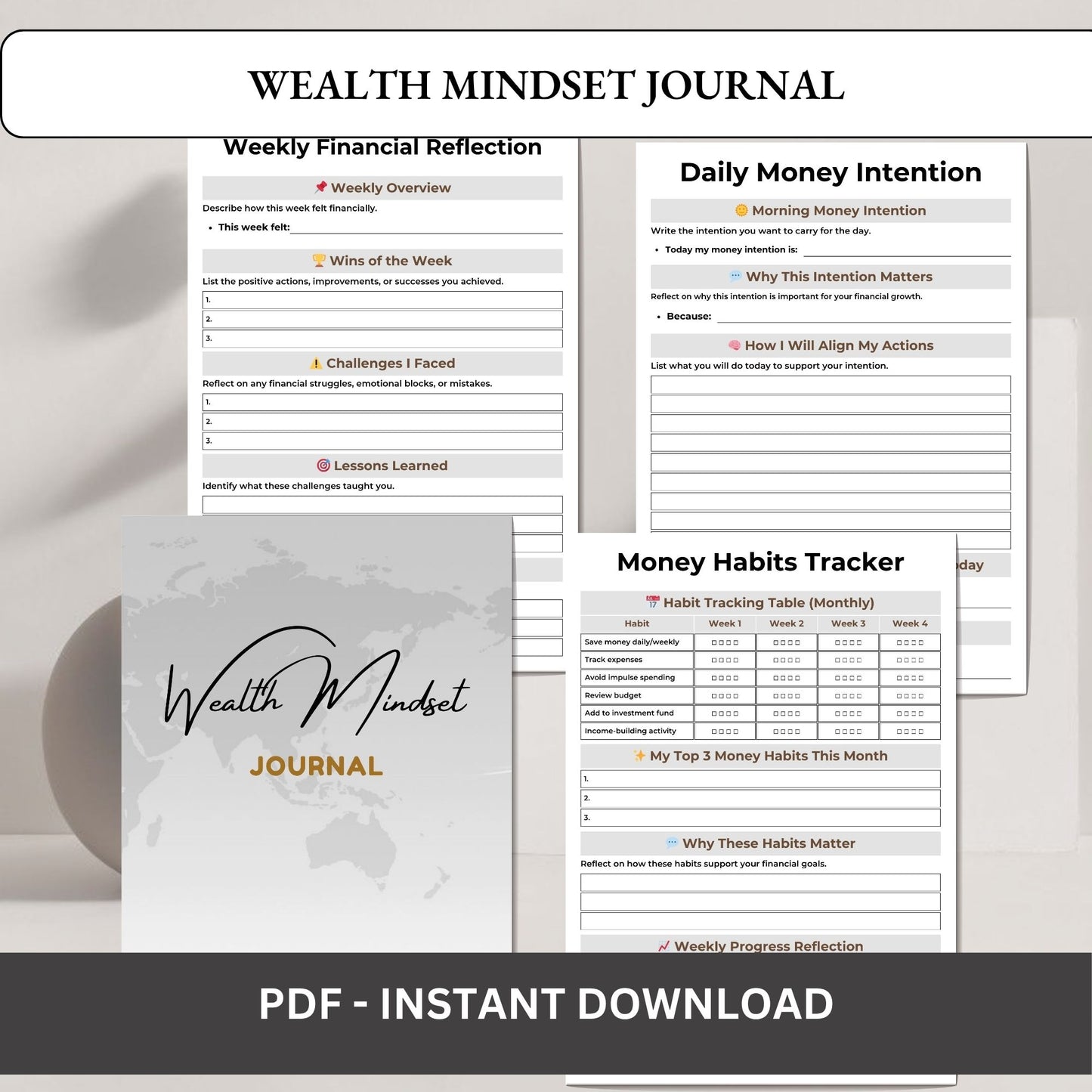 Wealth Mindset Journal Printable | Abundance Thinking, Money Growth & Success Planner