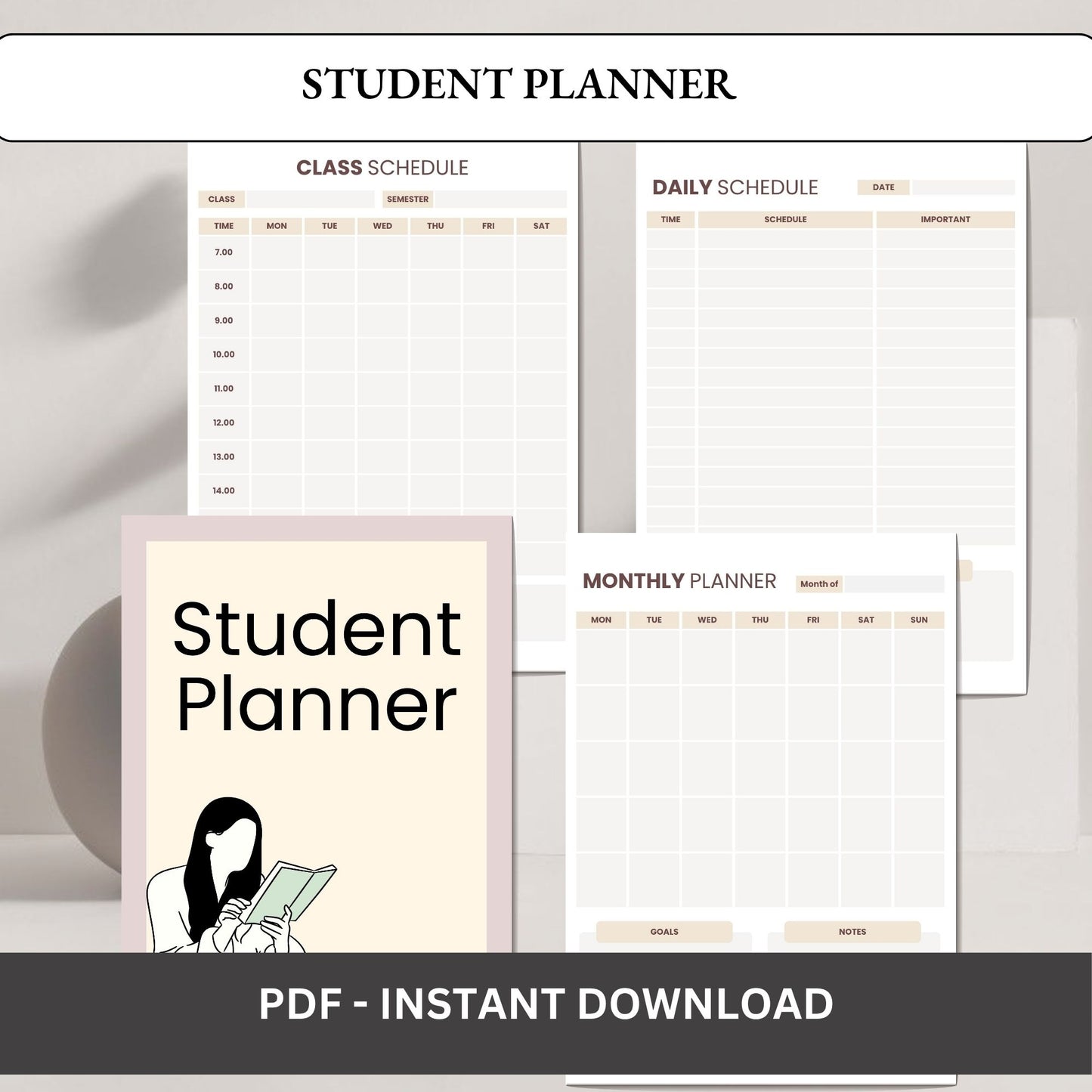 Student Planner | Academic Success Organizer | Study Schedule & Assignment Tracker | School Productivity Planner PDF