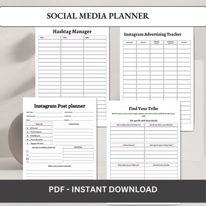 Social Media Planner | Content Planner & Strategy Tracker | Instagram & TikTok Planner | Marketing Planner Printable