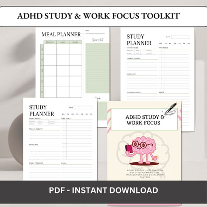 ADHD Study & Work Focus Toolkit | Productivity System for Students & Professionals | Focus Planner & Task Management