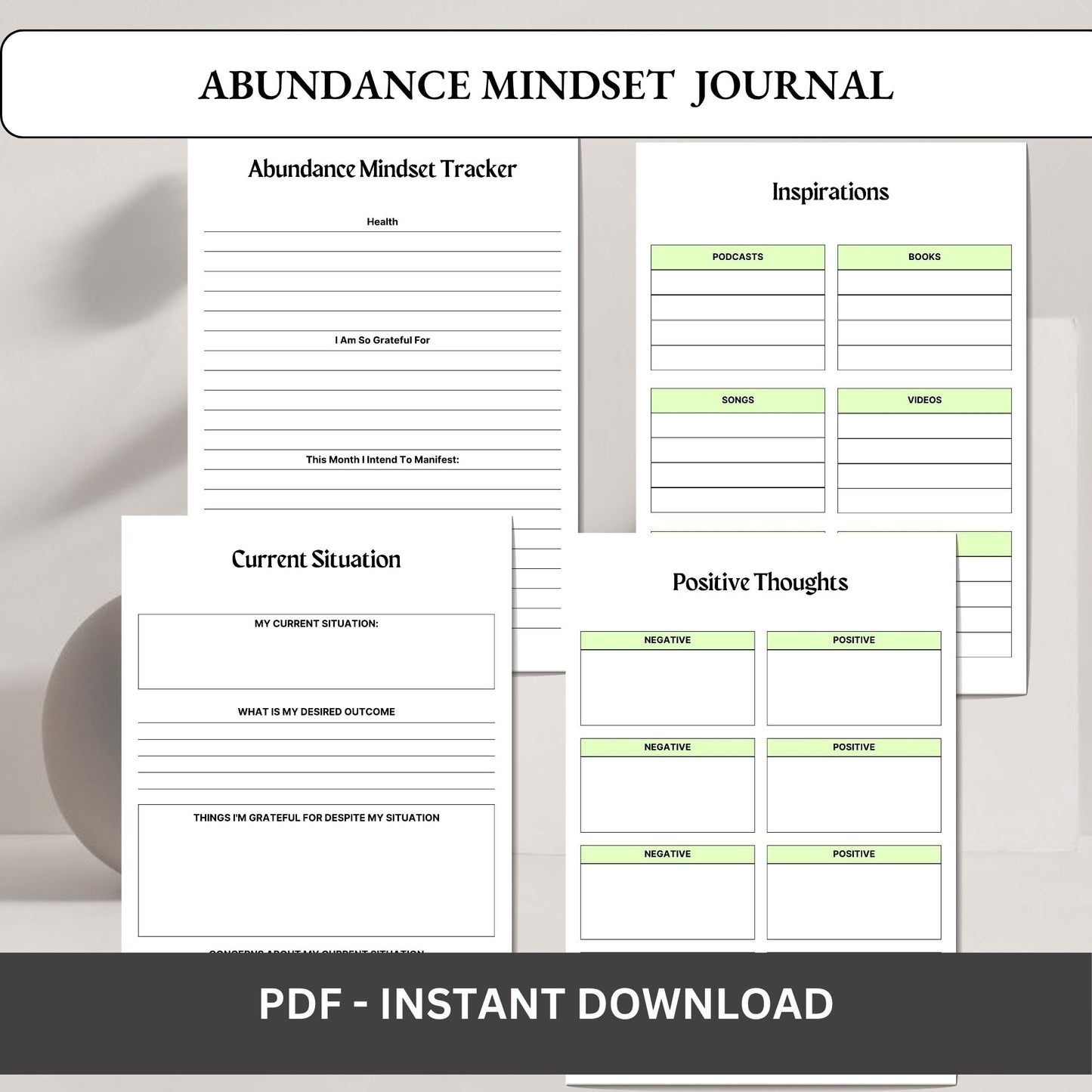 Abundance Mindset Journal Printable | Positive Thinking & Manifestation Workbook