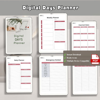 Digital Days Planner | Daily Digital Planner | Editable Planner PDF | Productivity Planner Digital | Tablet Planner