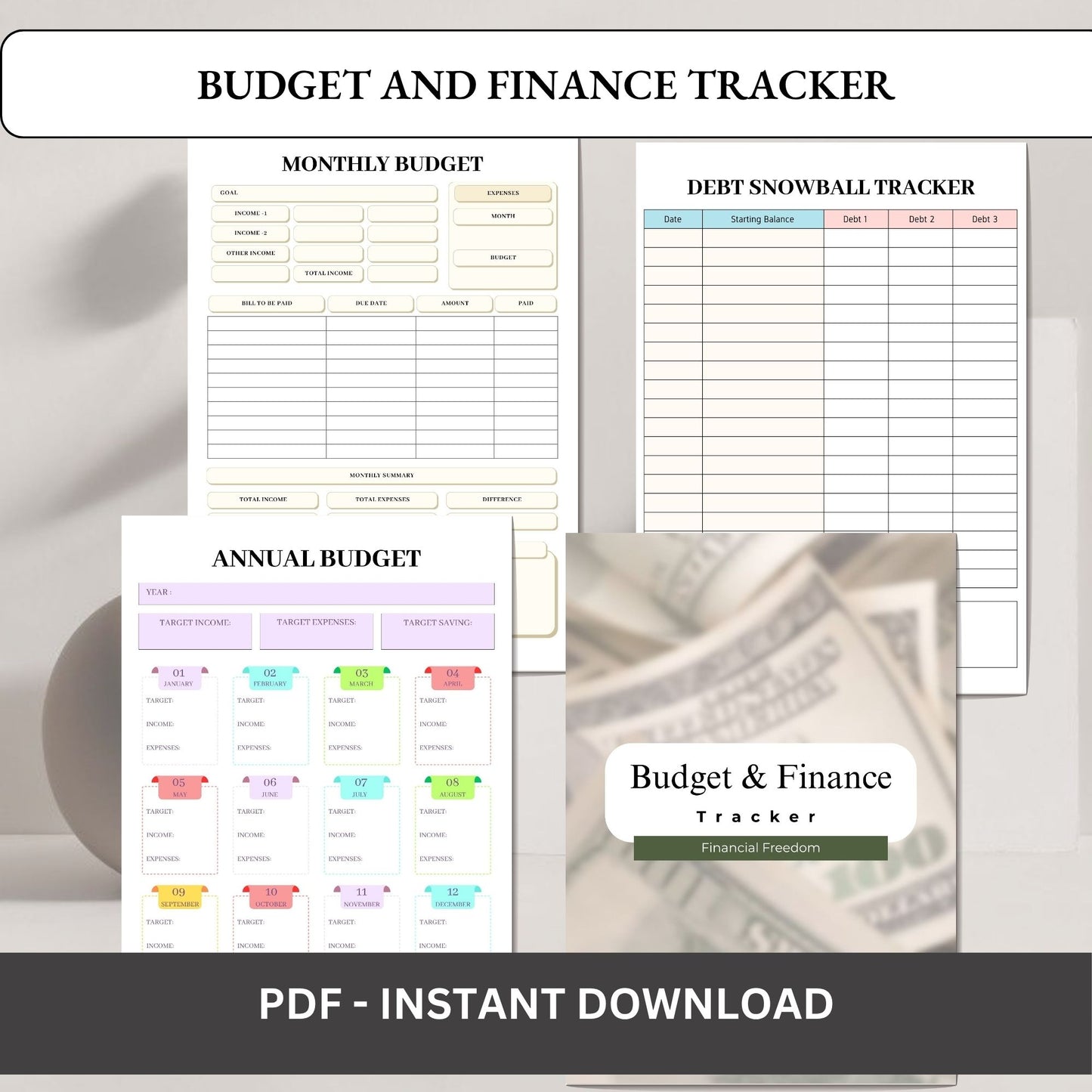 Budget & Finance Tracker Printable | Monthly Expense, Savings & Money Planner