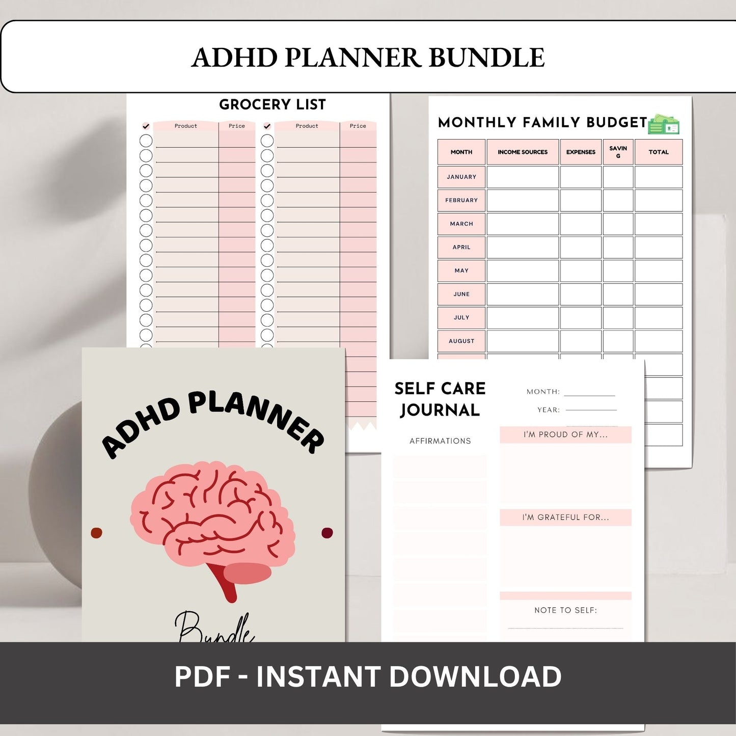 ADHD Planner Bundle | Focus & Productivity System | Daily, Weekly & Habit Planner for ADHD Adults & Students