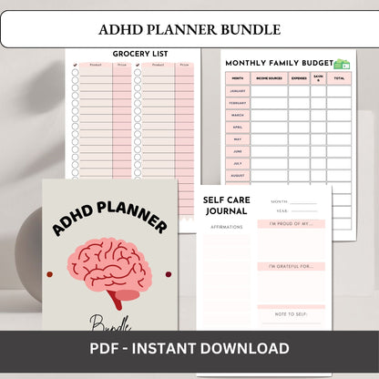 ADHD Planner Bundle | Focus & Productivity System | Daily, Weekly & Habit Planner for ADHD Adults & Students