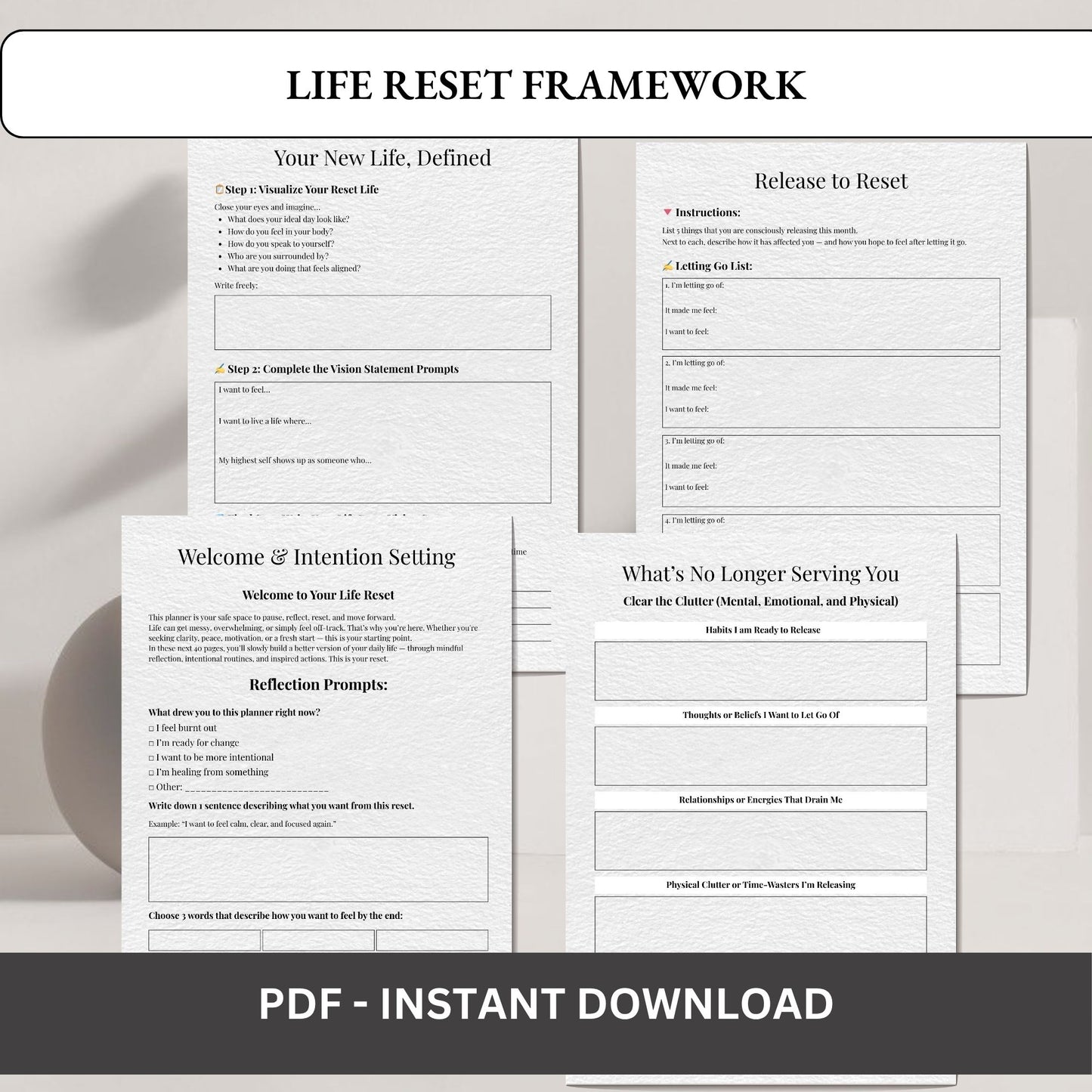 Life Reset Framework Printable | Personal Growth, Clarity & Habit Reset Planner