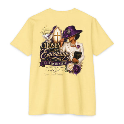 Chosen to Encourage Christian T-Shirt — 'Called to Serve' Purple Church Hat Design