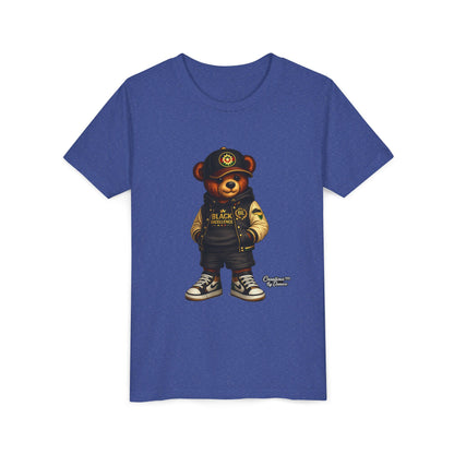 Youth Tee — Streetwear Teddy Bear Graphic (Black Varsity)