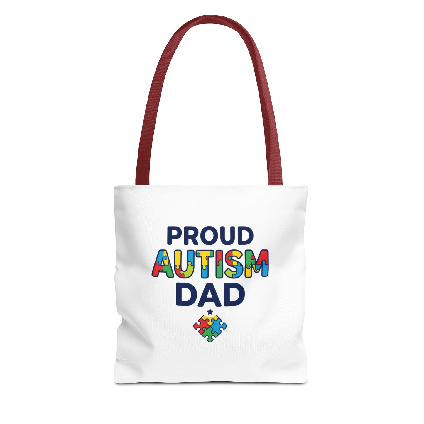 Proud Autism Dad Tote Bag — Colorful Puzzle-Heart Support Gift