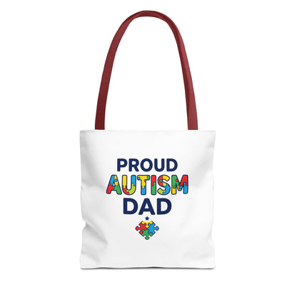 Proud Autism Dad Tote Bag — Colorful Puzzle-Heart Support Gift