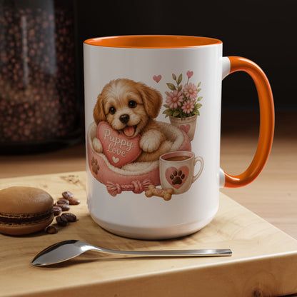 Puppy Love Coffee Mug — Cute Dog Heart Accent Mug (11/15oz)