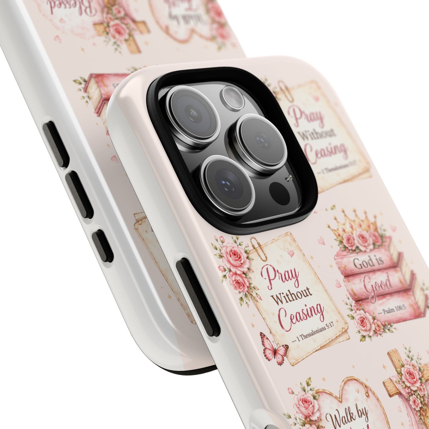 Christian Floral Phone Case — "Pray Without Ceasing" Faith Cross Design