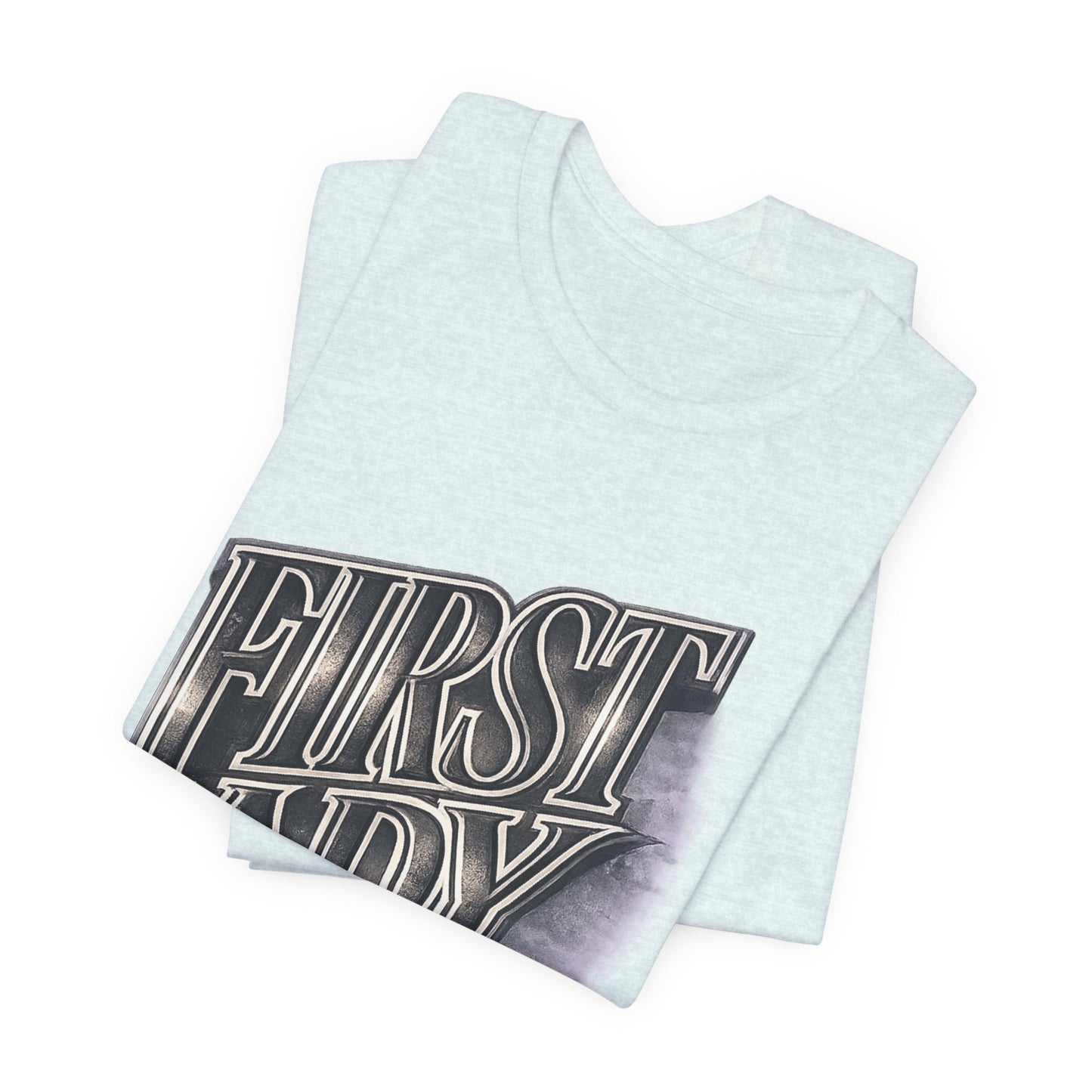 First Lady Graphic Tee — Retro Metallic Script Short Sleeve Shirt