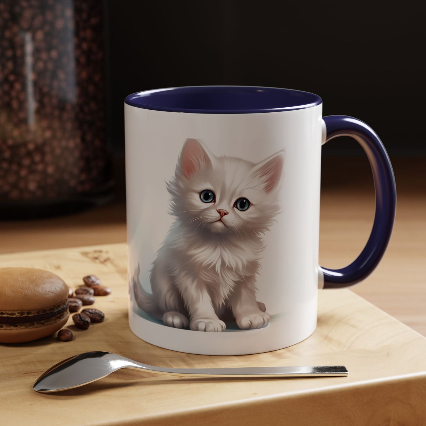 Cute White Kitten Accent Coffee Mug – 11/15oz Ceramic Cat Lover Gift