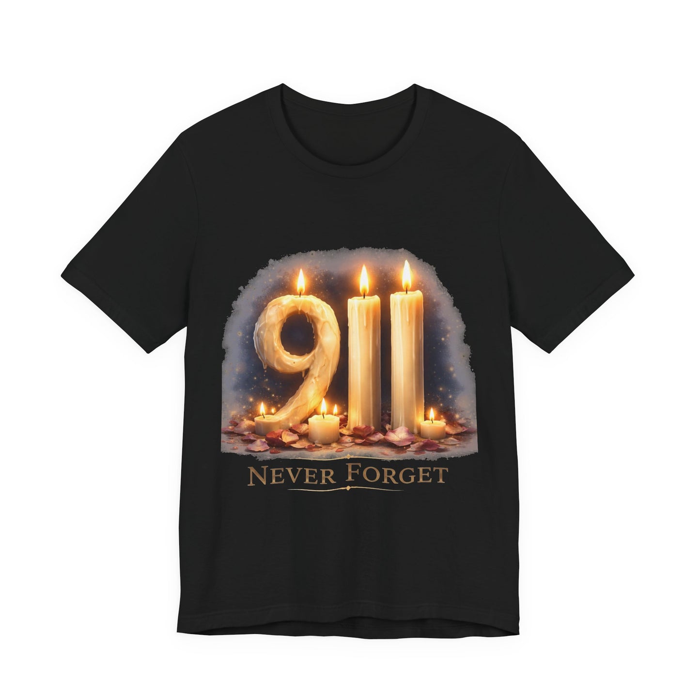 9/11 Never Forget T-Shirt – Memorial Candle Tribute Tee