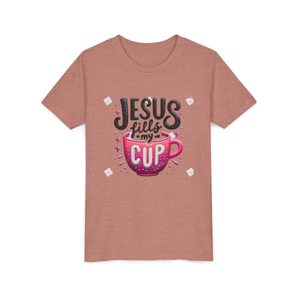 Jesus Fills My Cup Youth Tee — Christian Faith Kids Shirt