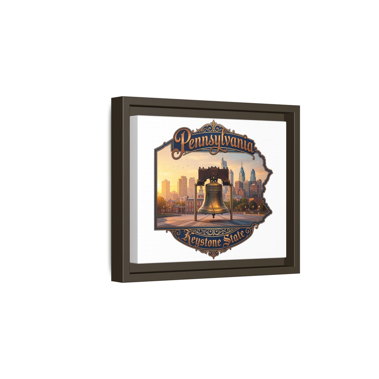 Pennsylvania Keystone State Framed Canvas Wall Art — Liberty Bell & Philadelphia Skyline