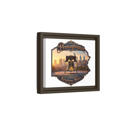 Pennsylvania Keystone State Framed Canvas Wall Art — Liberty Bell & Philadelphia Skyline