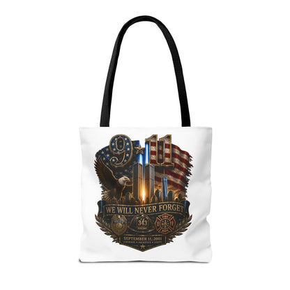 9/11 Memorial Tote Bag — "We Will Never Forget" Patriotic Tribute