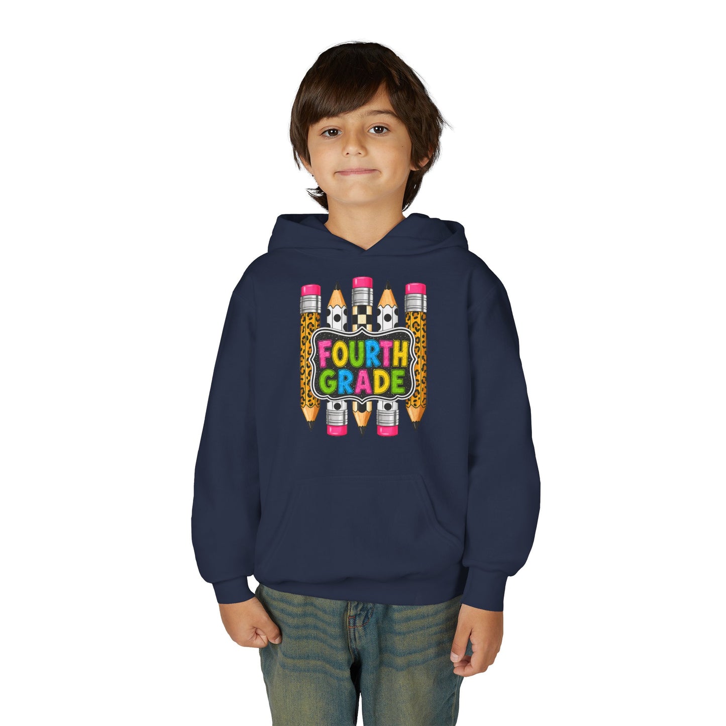 Fourth Grade Kids Hoodie — Colorful Pencil School Sweatshirt