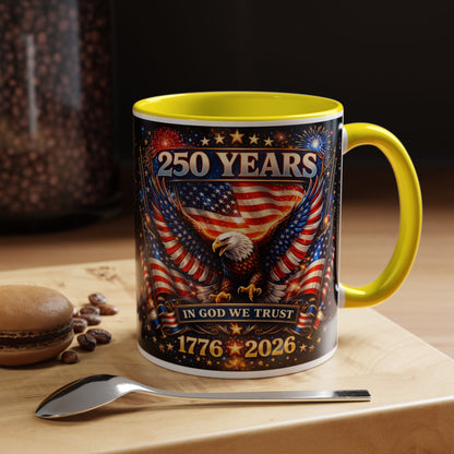 250 Years Patriotic Coffee Mug — In God We Trust 1776–2026