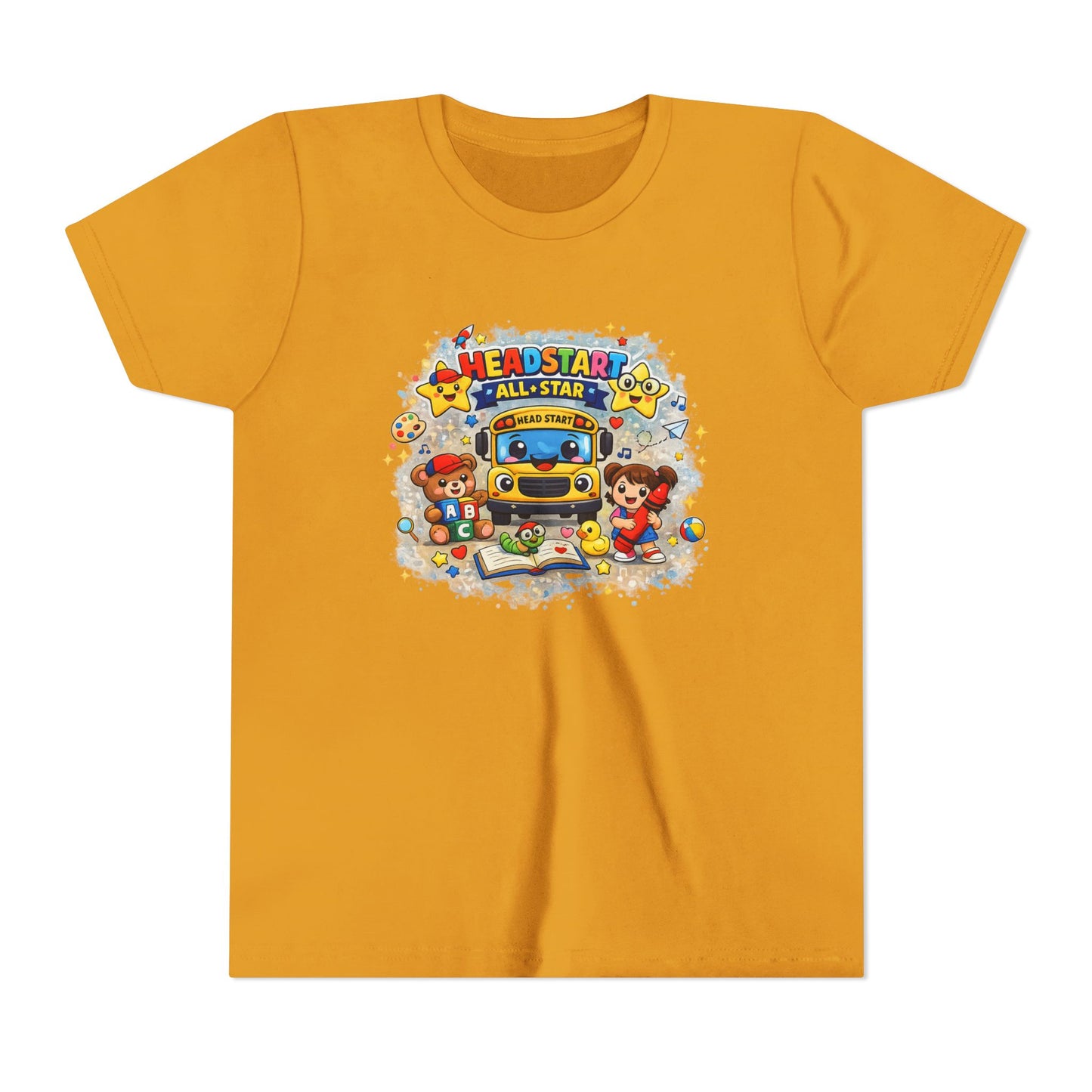Youth Tee — "Headstart All-Star" Cute School Bus & Characters Back-to-School Shirt