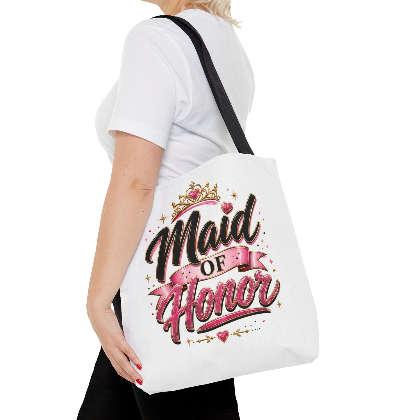 Maid of Honor Tote Bag — Pink Crown Bridal Party Tote for Weddings & Bachelorette