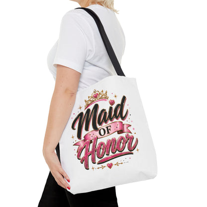Maid of Honor Tote Bag — Pink Crown Bridal Party Tote for Weddings & Bachelorette