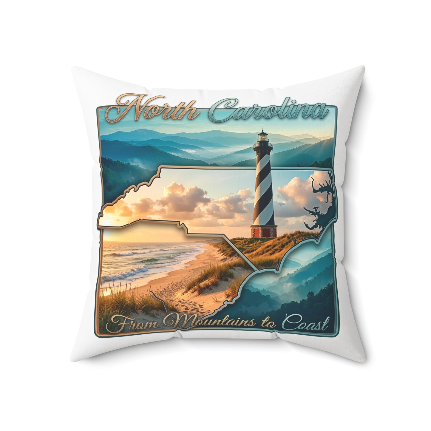 North Carolina Lighthouse Coastal Pillow — From Mountains to Coast Decorative Throw Pillow