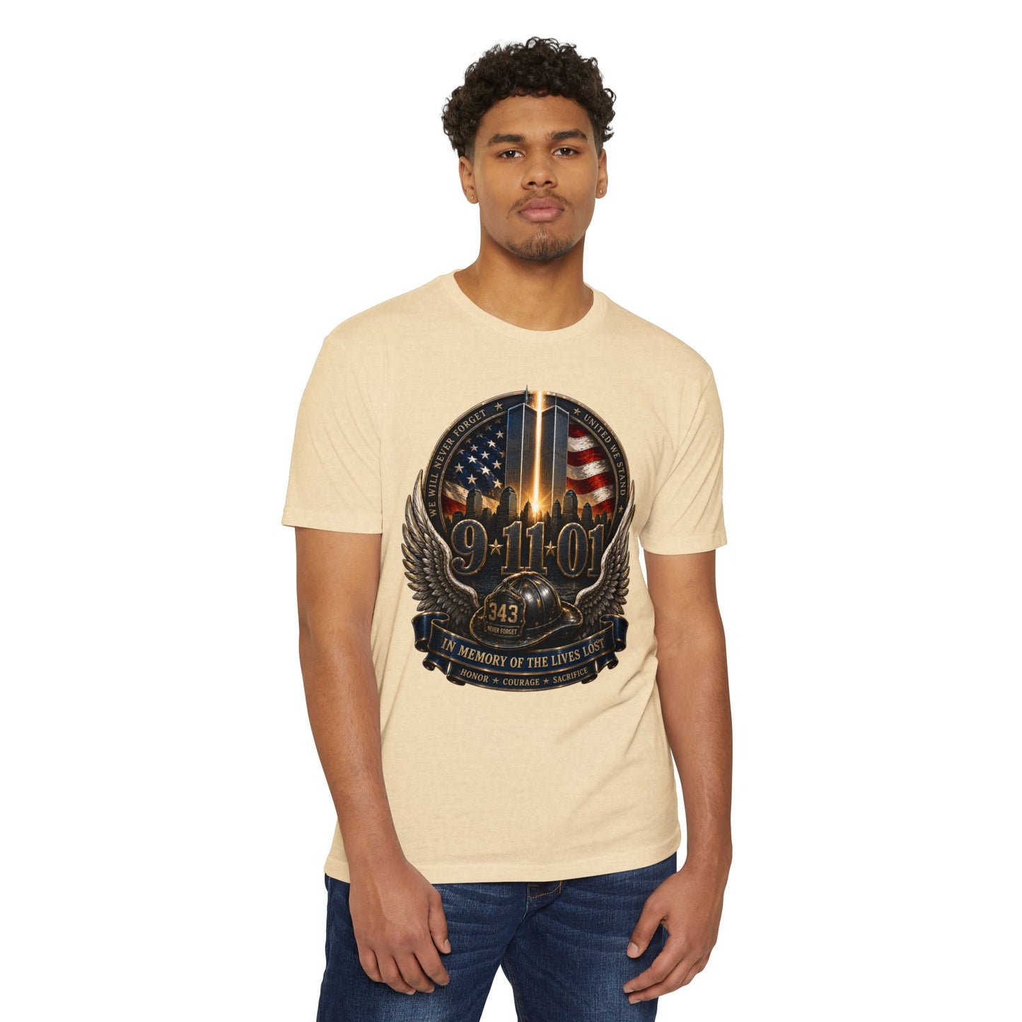 9/11 Memorial T-Shirt — In Memory of the Lives Lost Patriotic Firefighter Tribute