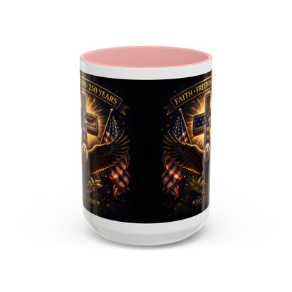 Patriotic Faith & Freedom Accent Coffee Mug — Eagle, Cross & American Flag (1776–2026)