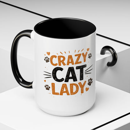 Cat Mug — "Crazy Cat Lady" Cute Kitten Accent Coffee Mug (11/15 oz)