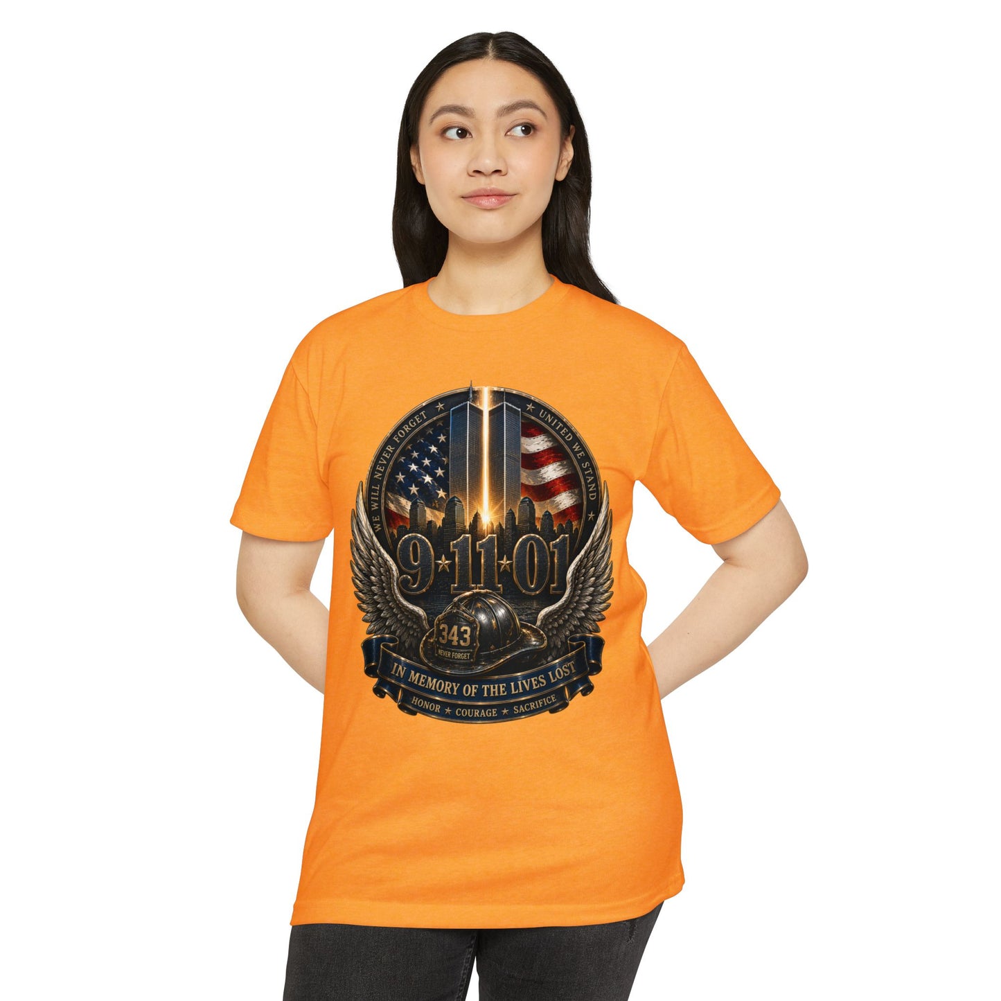 9/11 Memorial T-Shirt — In Memory of the Lives Lost Patriotic Firefighter Tribute